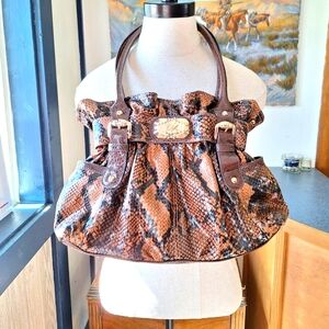 Kathy Van Zeeland Brown Snake Skin Print Shoulder Bag, NWOT